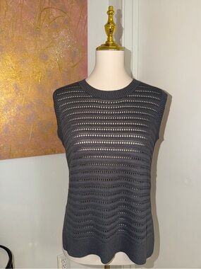Sleeveless Open-Knit Top in Charcoal Gray